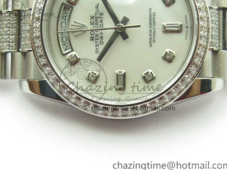 AAA Replica Watches 2682 Bracelet Edition MoistureWicking 36mm Day-Date MOP SS on Dial White President A 128239 Crystal Best SS Crystal Marker BP 1226